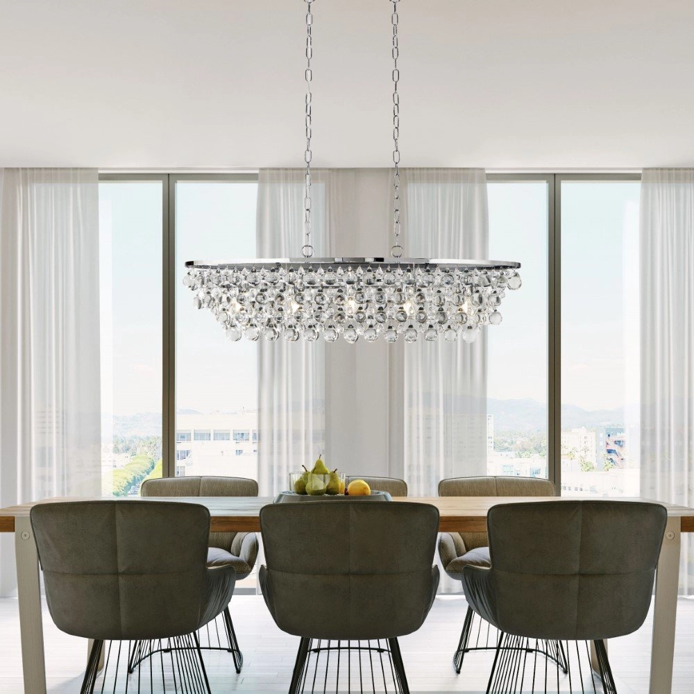 Crystal Pendant Lamp Michelle 131cm metallic grey Searchlight 5053423159461