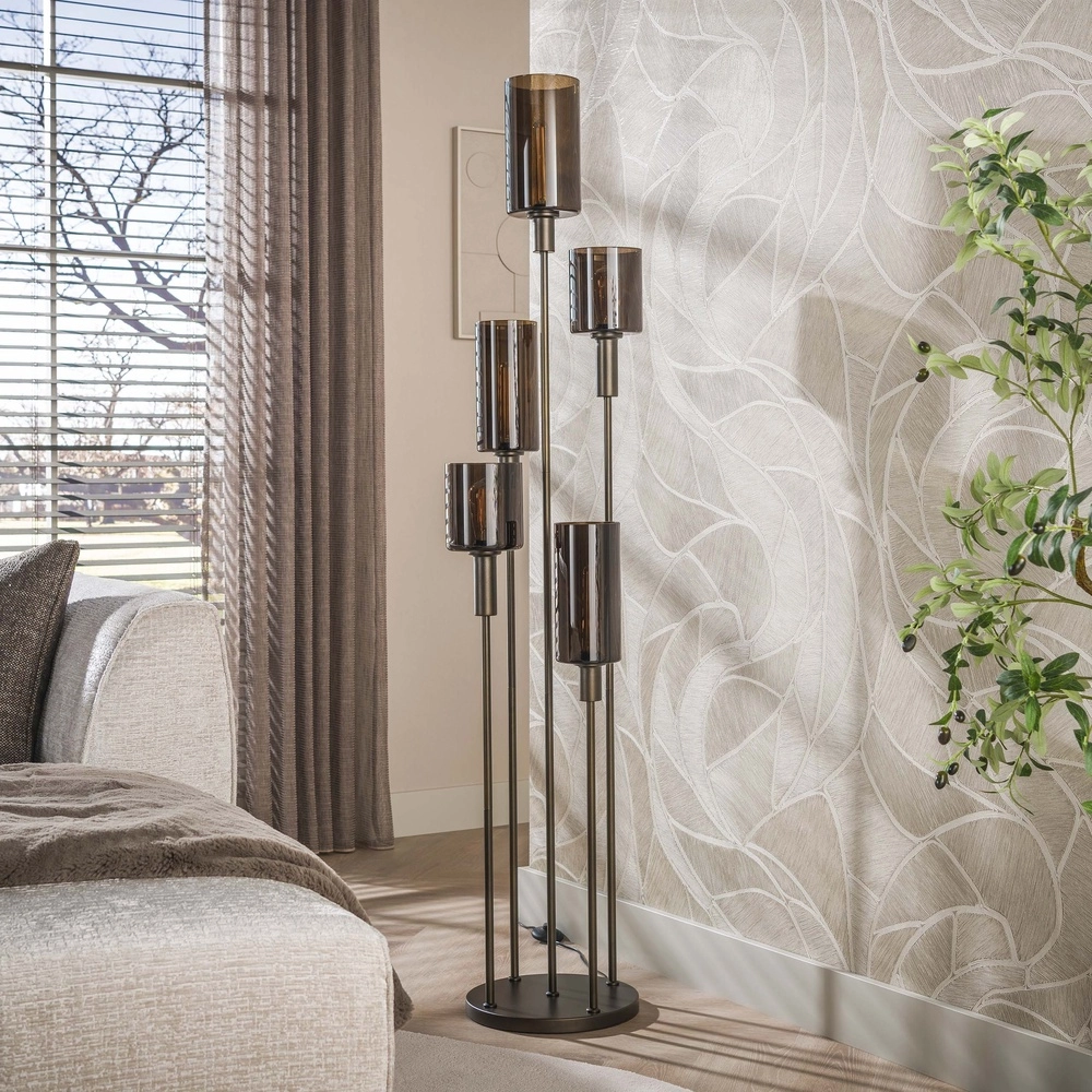 Design vloerlamp Sepiora 5-lichts sienna bruin Lyora 8716803515345