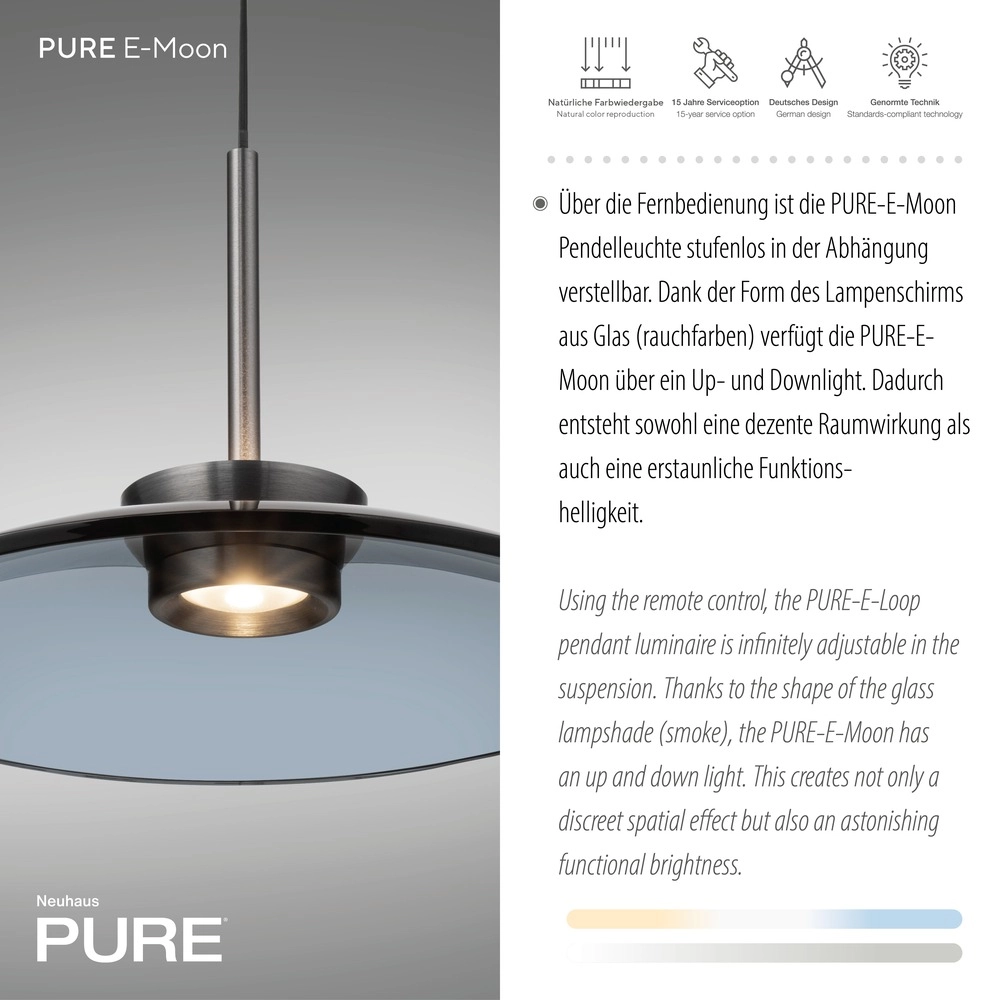 Pendant lamp Ø 50cm Pure E-Moon with smoke glass Paul Neuhaus 4012248386361