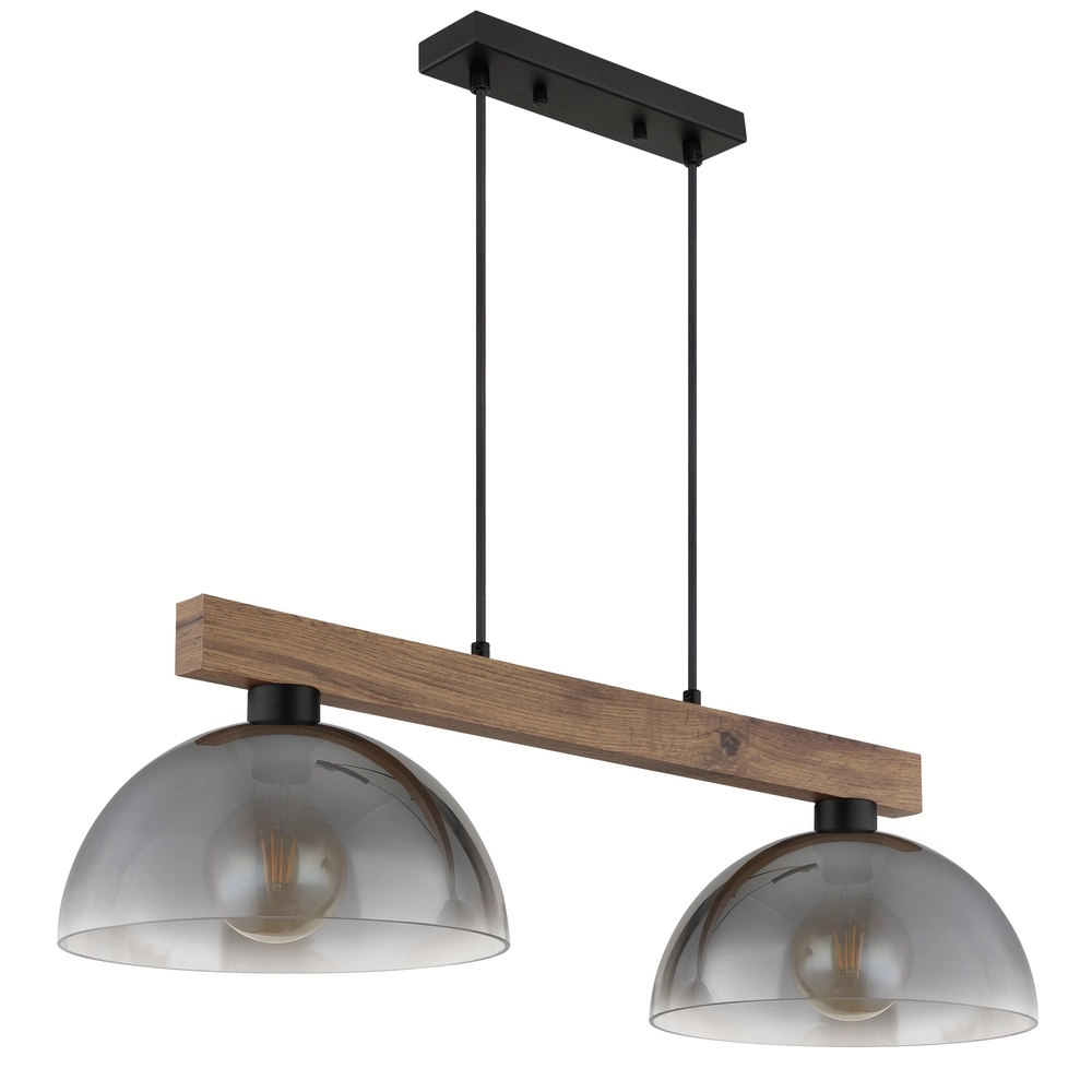 Country Pendant Lamp Romy 2-light black with wood Globo 9007371583355