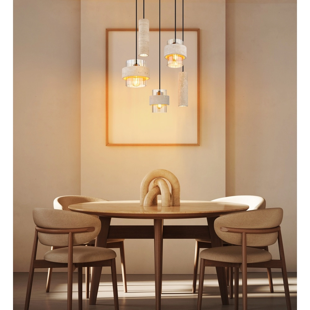 5-light pendant lamp Daren black with marble Globo 9007371580668