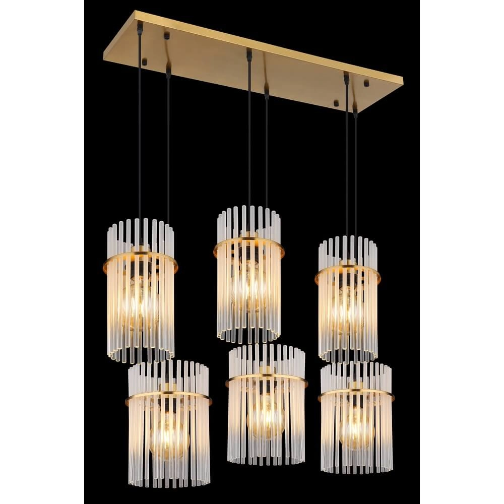 Golden pendant lamp Gorley with glass 6-lights Globo 9007371462957