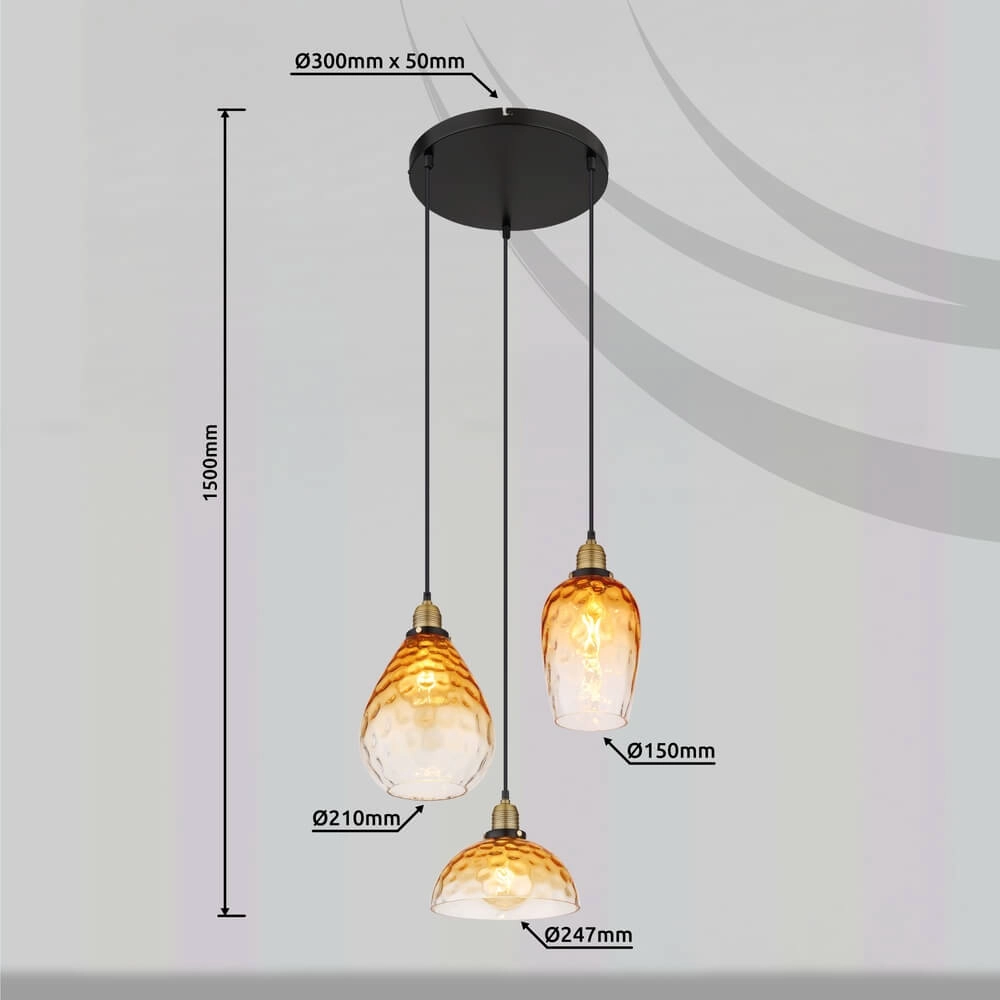 3-light pendant lamp round Salvy Amber Glass Honeycomb Globo 9007371454440