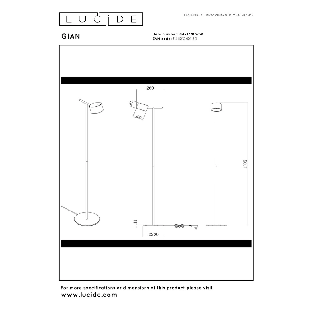 Floor lamp Gian Black Lucide 5411212421159