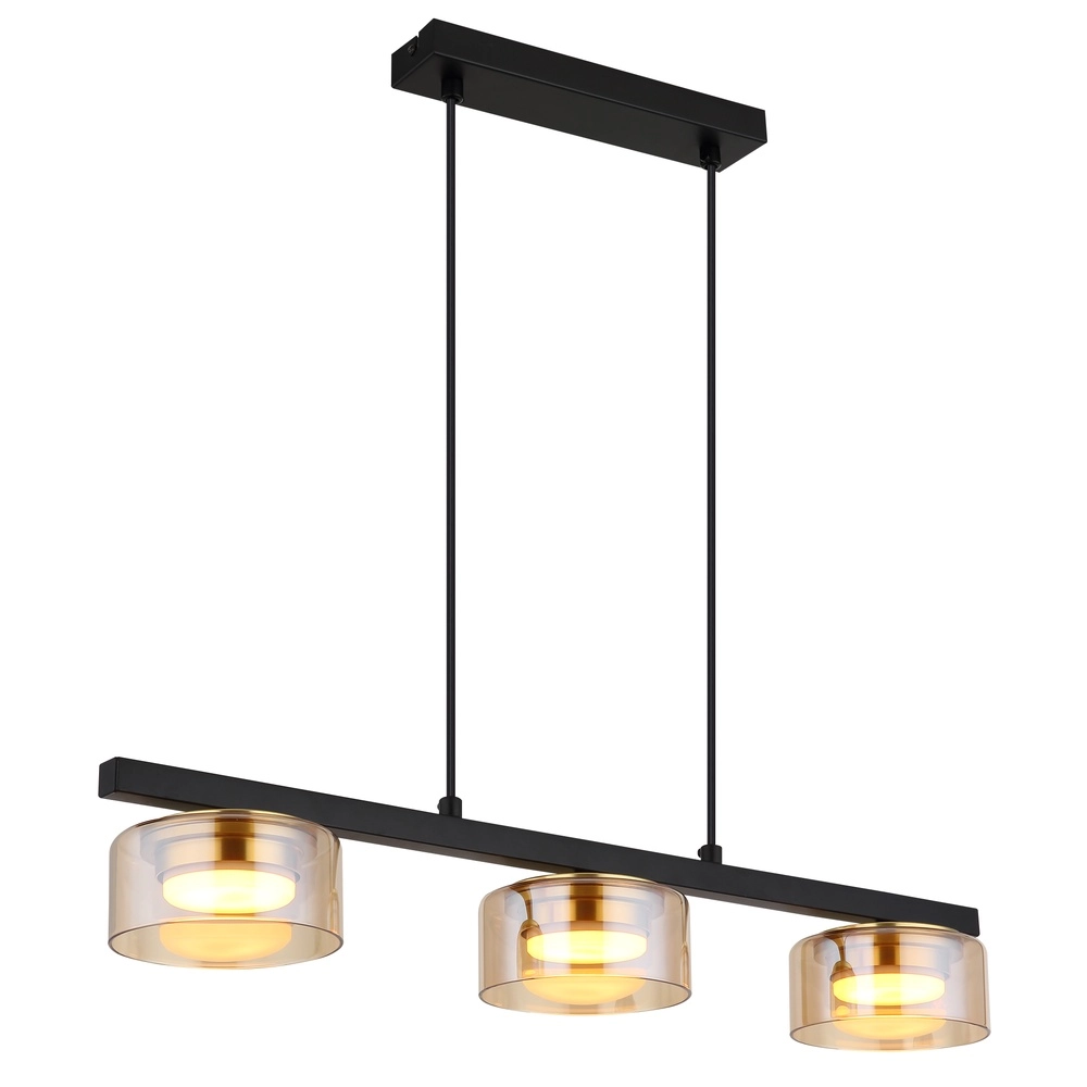Design pendant lamp Higgins black with amber glass
