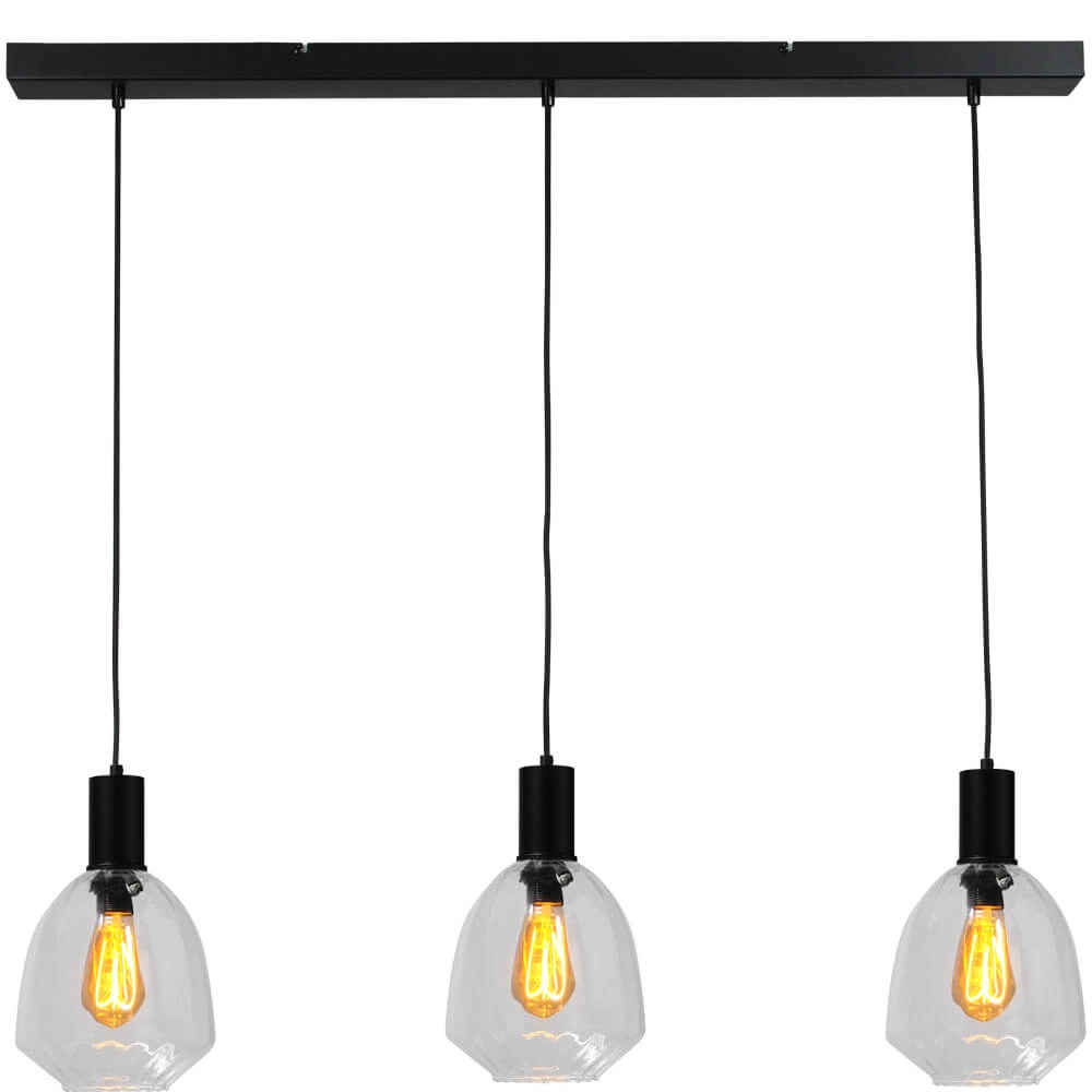 3-light hanging lamp - black - Porto with Nicolette clear lenses