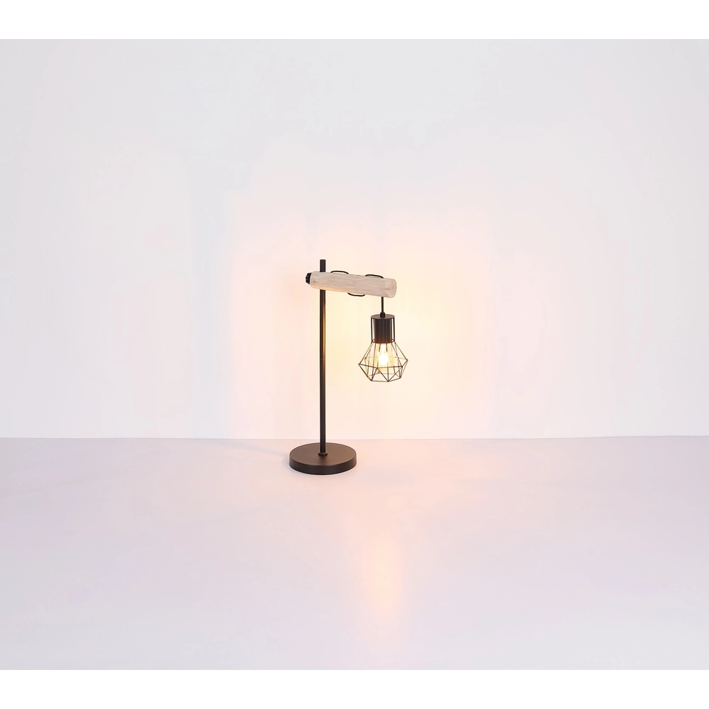 Floor lamp Priska black with wood Globo 9007371443840