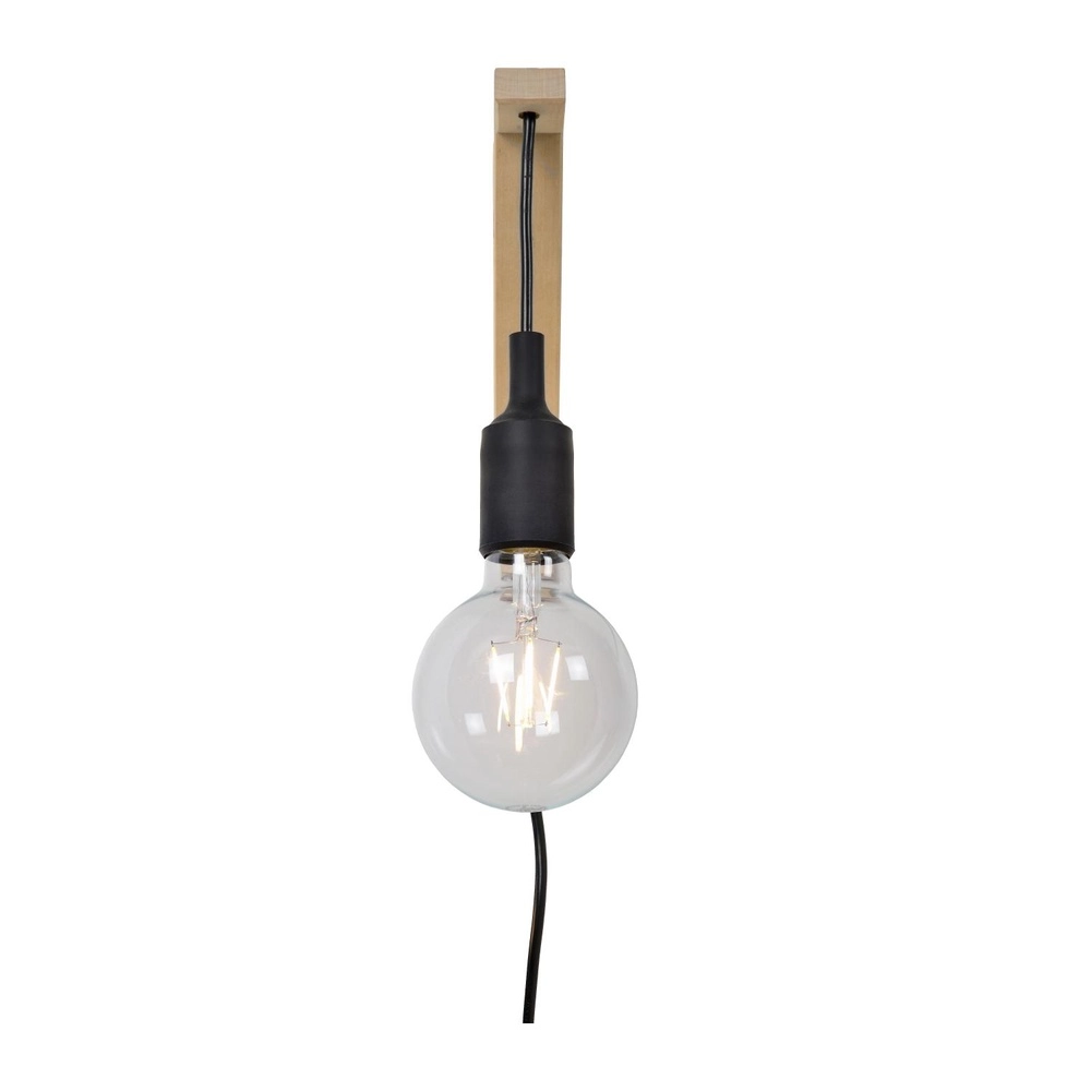 Wooden wall lamp Fix with black cord Lucide 5411212082824