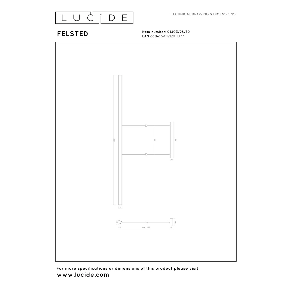 Design pendant lamp Felsted black 180cm Lucide Vibes 5411212011077