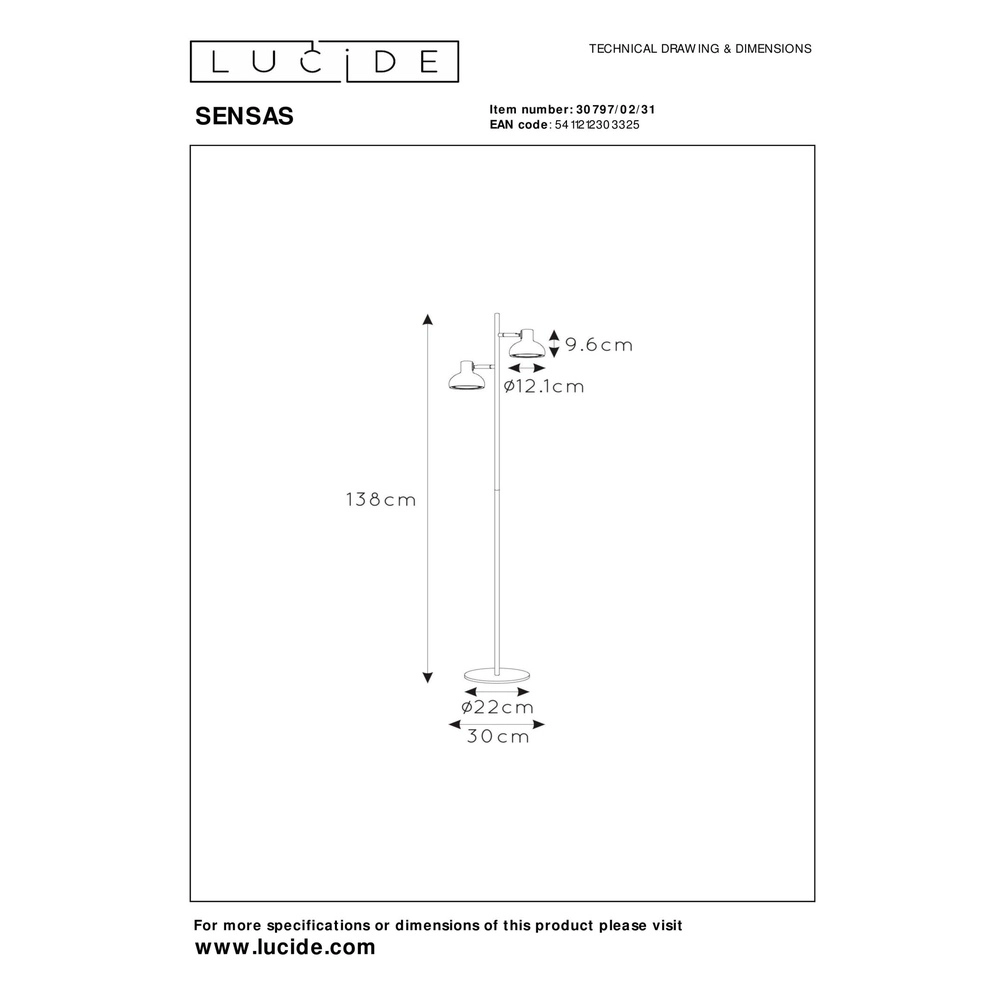2-light floor lamp Sensas white design GU10 ES111 Lucide 5411212303325