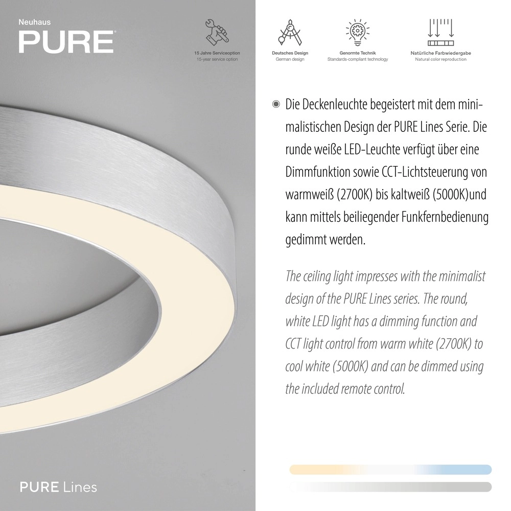 Sleek led ceiling lamp Pure Lines Round Ø 35cm - diamond Paul Neuhaus 4012248395233