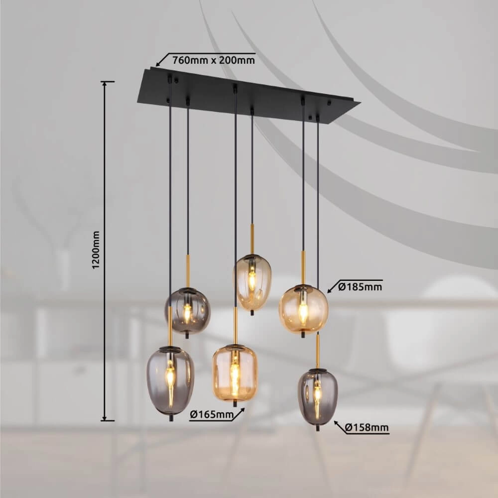 6-light pendant lamp Blacky black Globo 9007371440702