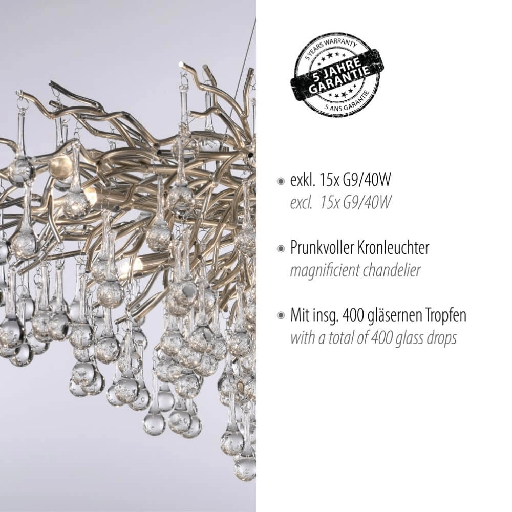 Large chandelier Icicle steel Paul Neuhaus 4012248332924