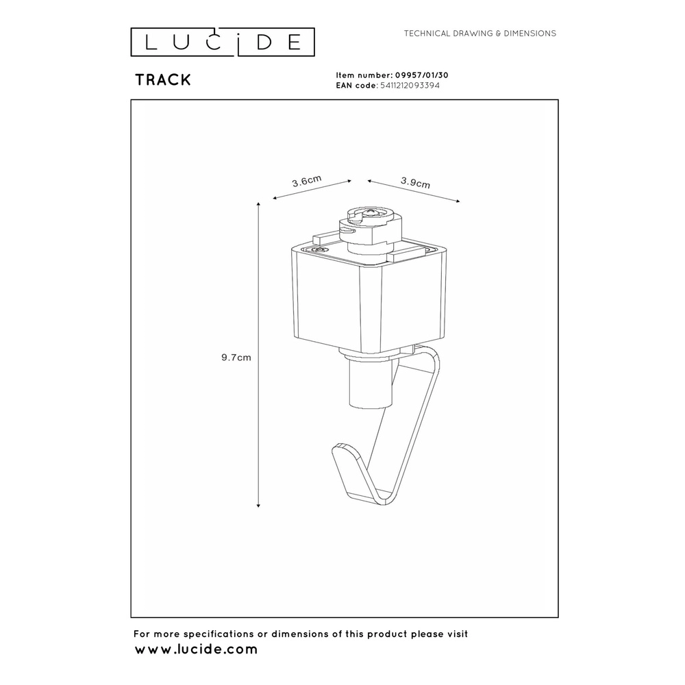 Rail pendant lamp adapter Track 1-phase black Lucide 5411212093394