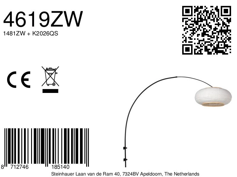 Black wall lamp Silva Alba with white shade Ø60cm Steinhauer 8712746185140