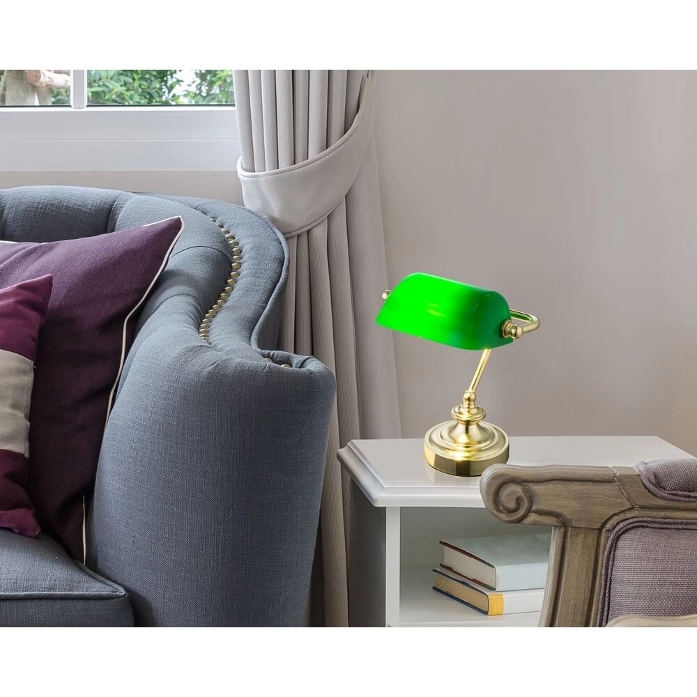 Classic desk lamp Antique Gold with green glass Globo 9007371357451