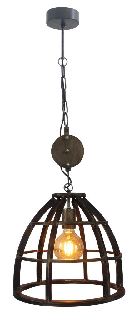 Country Pendant Lamp Matrix Ø 34cm gunmetal with wood Brilliant 4004353317095