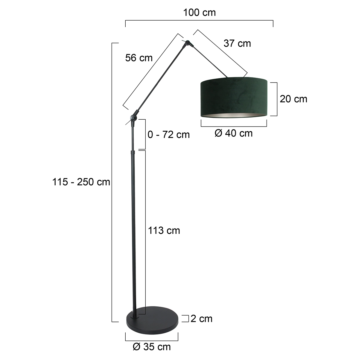 Floor Reading Lamp Prestige Chic black with 40cm green velvet shade Steinhauer 8712746145854