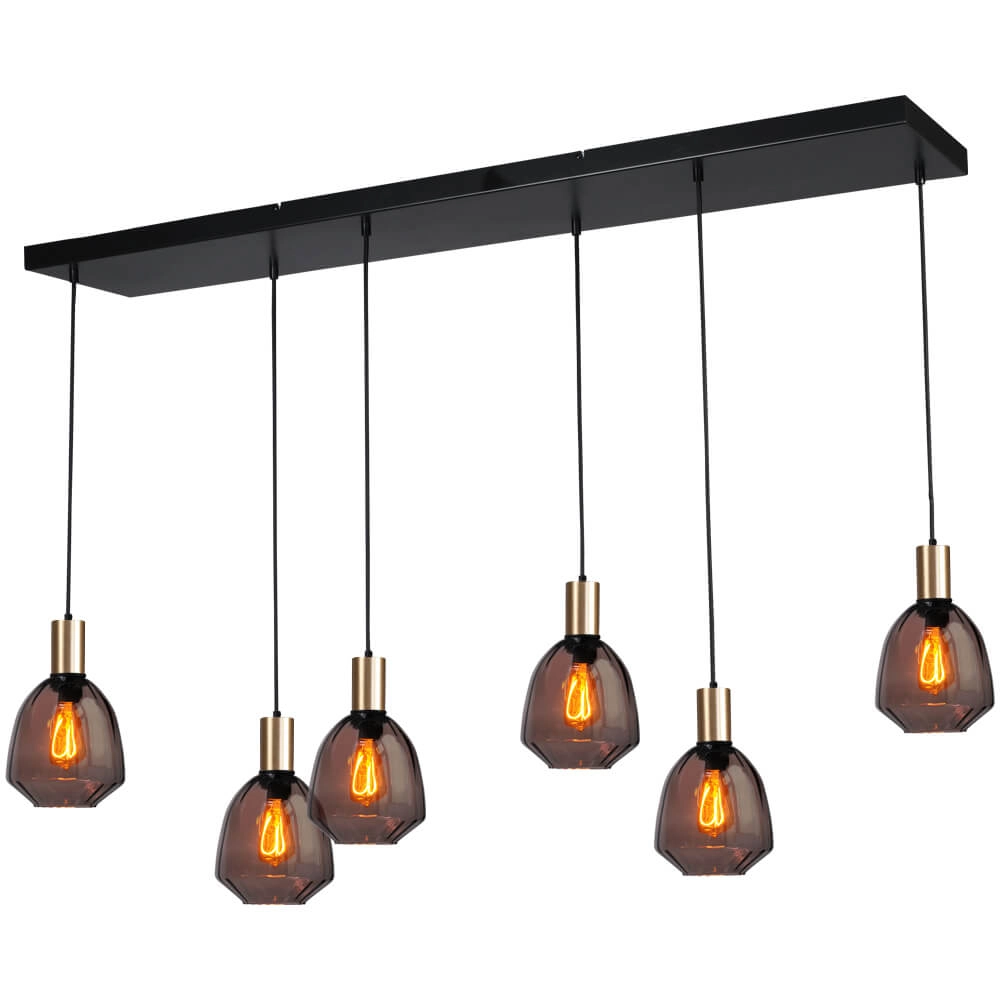 6-light hanging lamp - gold - Porto with Nicolette red glasses