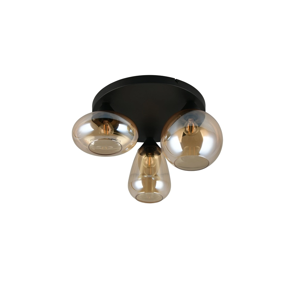3-light ceiling lamp Lumina black with amber glass Trio 4017807663150