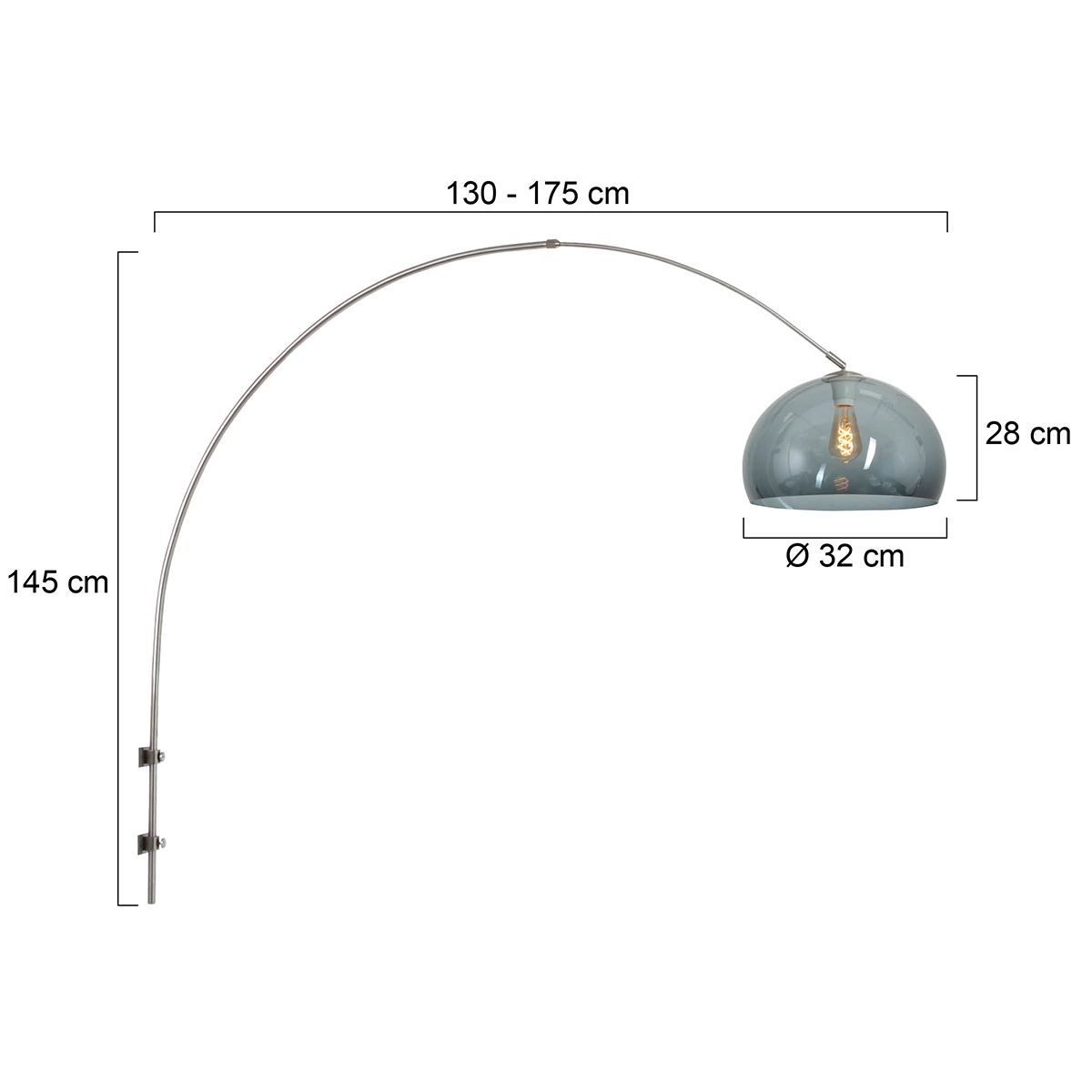 Wall arc lamp Sparkled Stainless steel with smoke hood Steinhauer 8712746146714