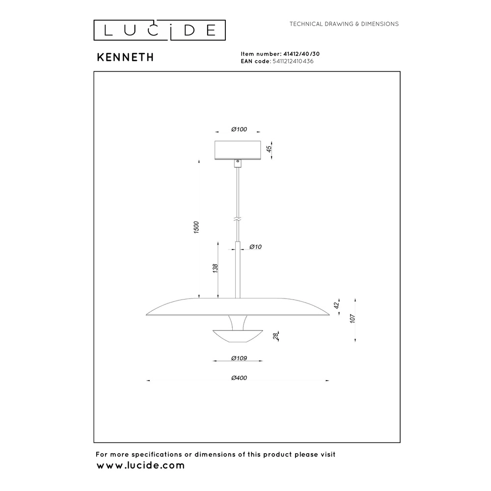 Design pendant lamp Kenneth black Ø 40cm Premium by Lucide 5411212410436