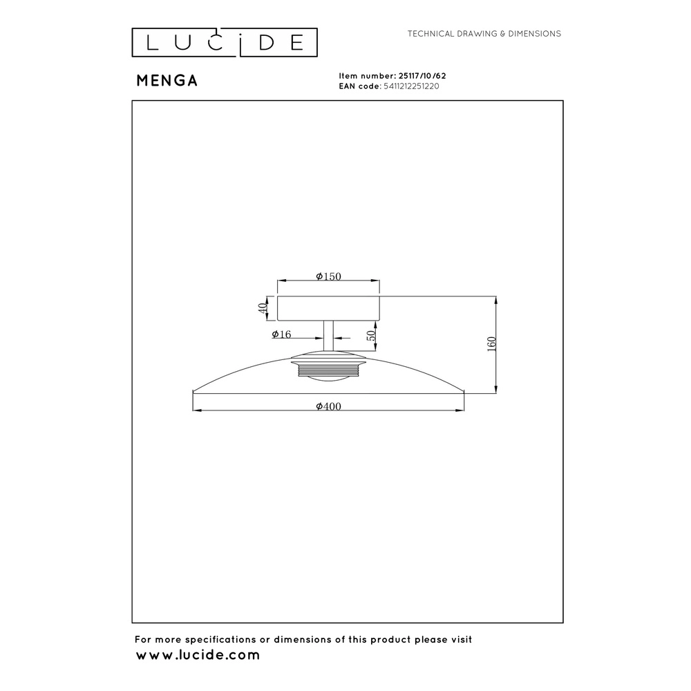 Sleek ceiling lamp Menga Ø 40cm amber glass Premium by Lucide 5411212251220