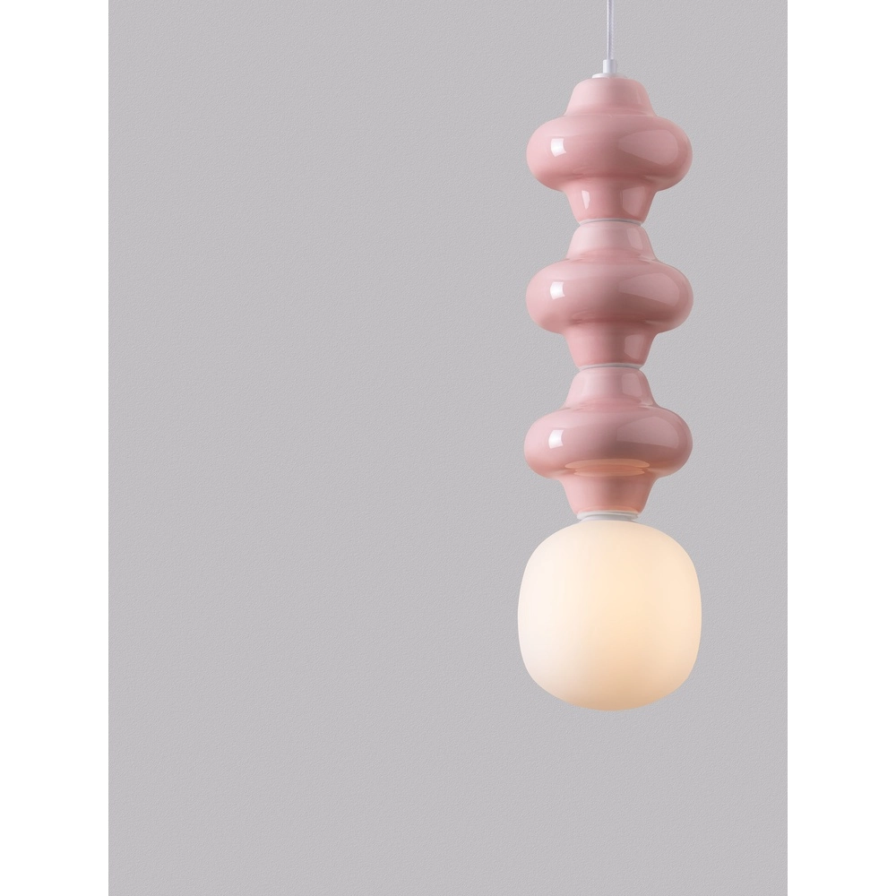 Pendant lamp Clio L pink ceramic with white glass