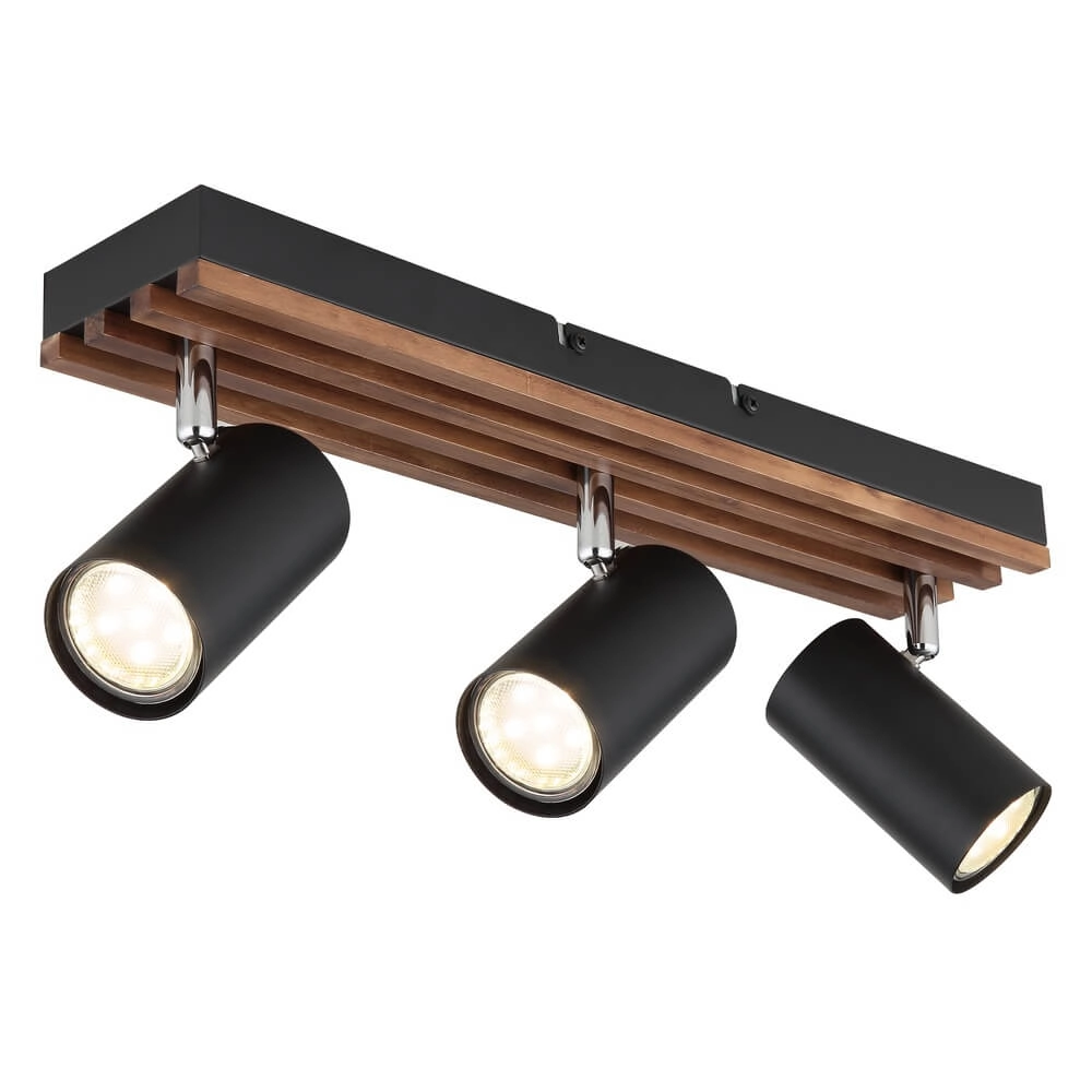 Ceiling lamp Kayden 3-light black with wood