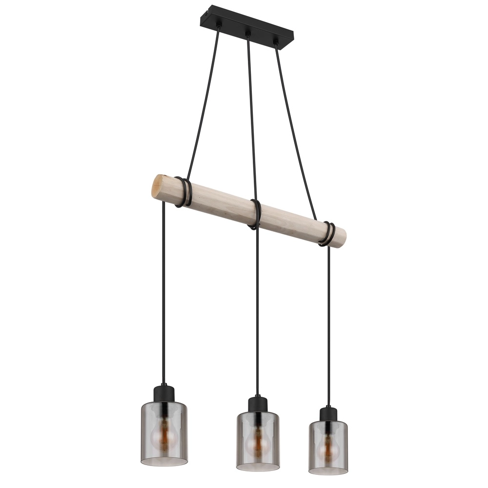 3-light pendant lamp Hadera black with smoke glass Globo 9007371438419