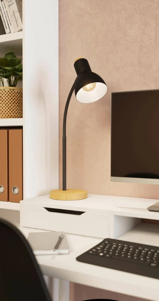 Rustic desk lamp Veradal black with wood Eglo 9002759988319