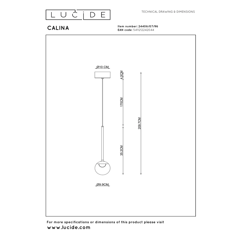 Pendant lamp Calina only with amber ball Premium by Lucide 5411212242044