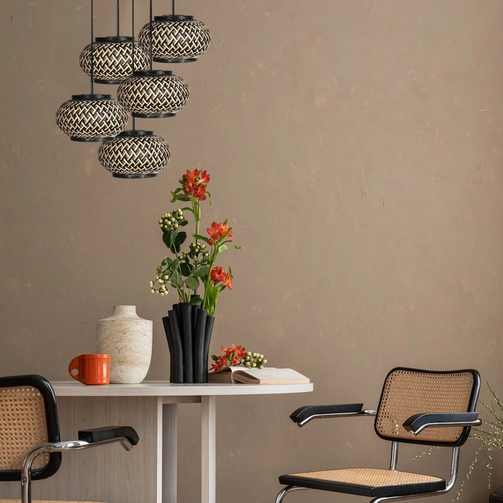 5-light pendant lamp Nox Light with bamboo caps Steinhauer 8712746183177