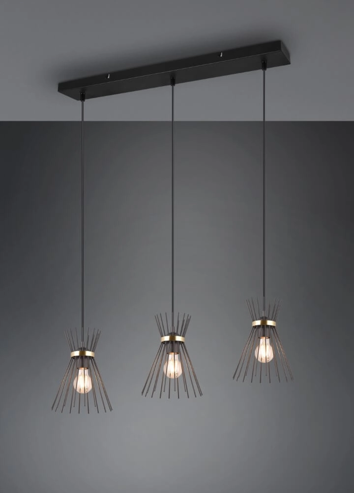 Pendant lamp Rod Design black 3-lights Trio 4017807576771
