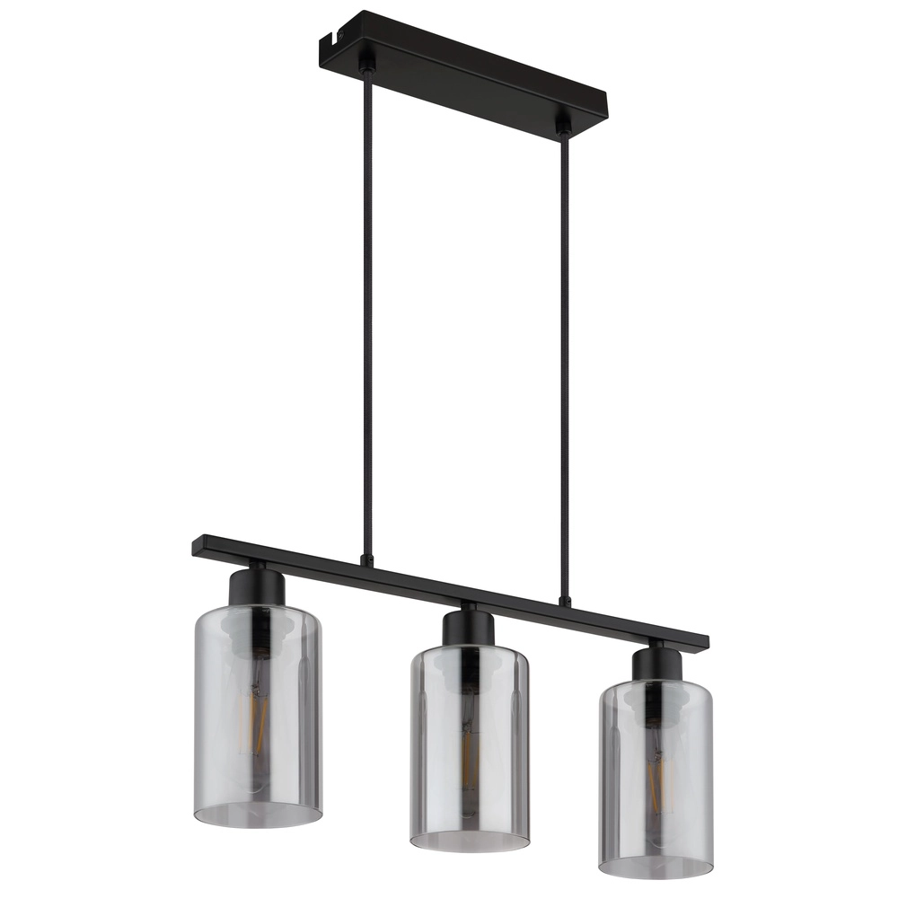 Pendant lamp Hadera 3-light black with smoke glass Globo 9007371578689