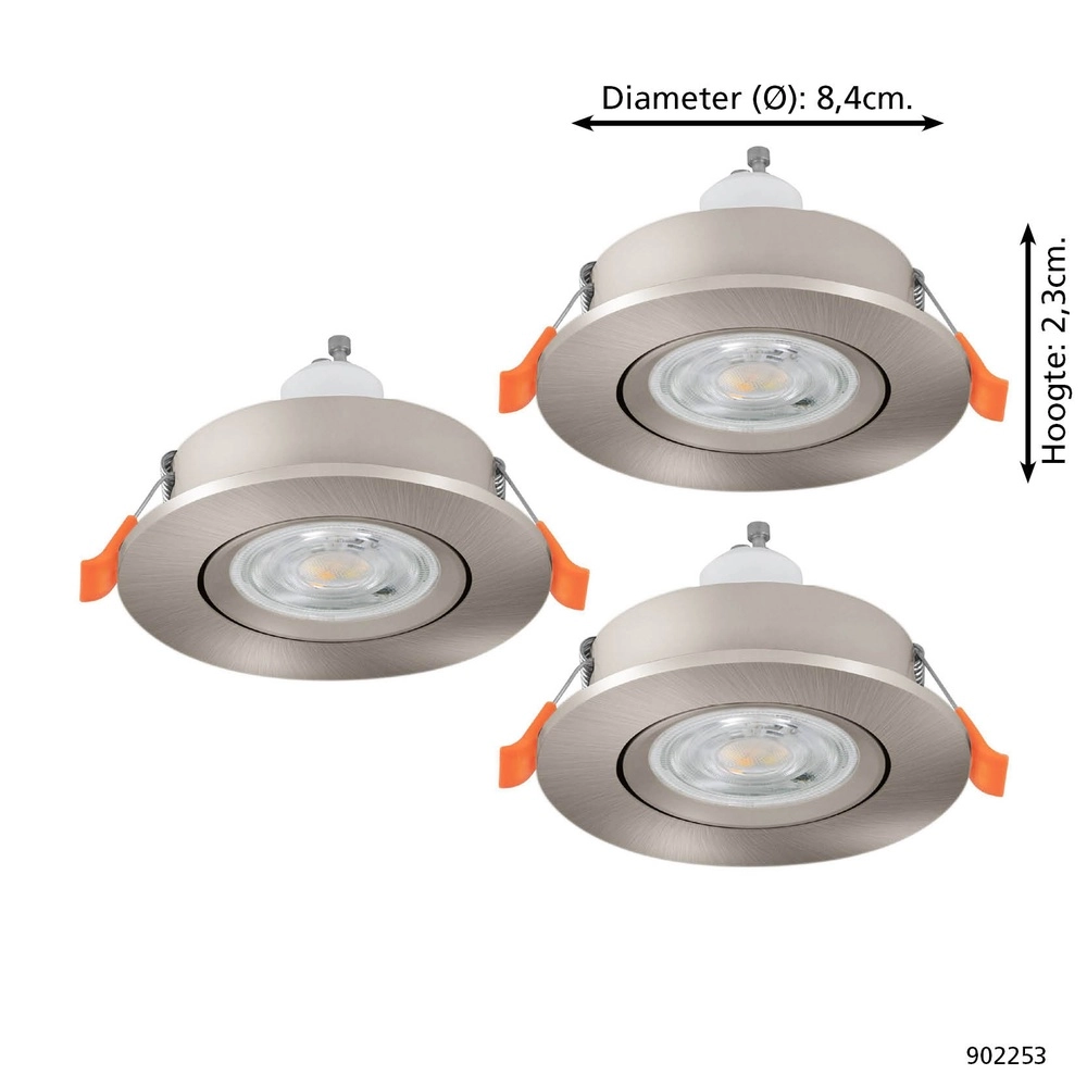 Set of 3 recessed spotlights Barranco nickel Ø 8.4cm IP44 - 4000K Eglo 9008606359325
