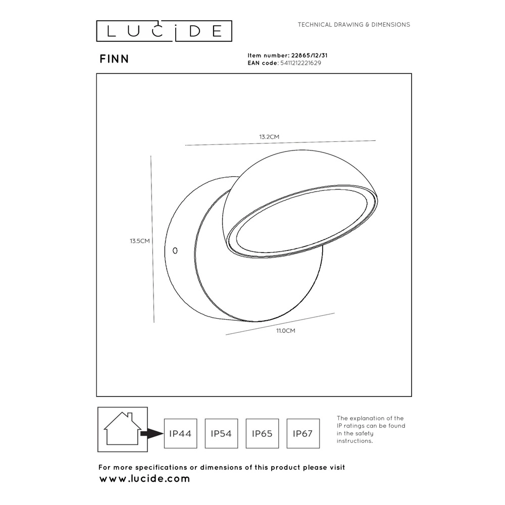 Design wall lamp Finn with sensor white Lucide 5411212221629