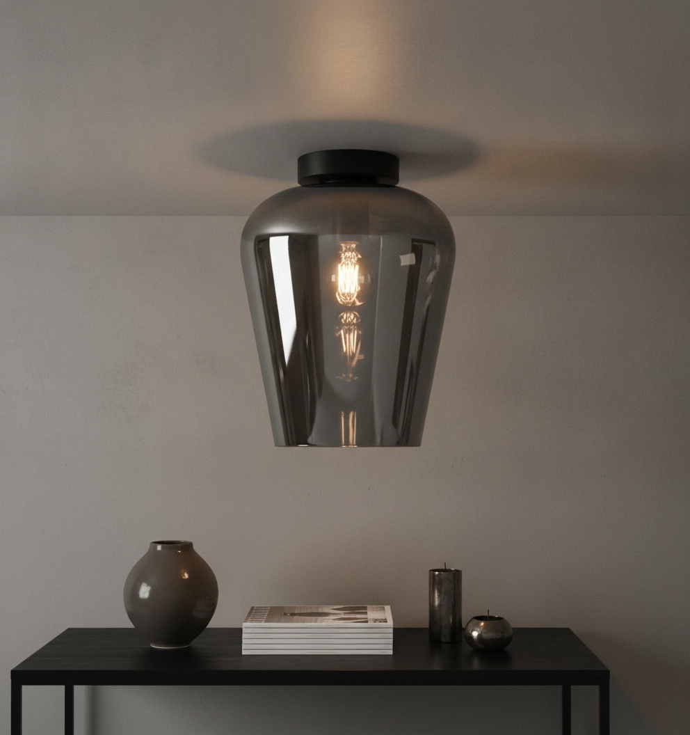 Ceiling light Tombo titanium glass Ø 23cm