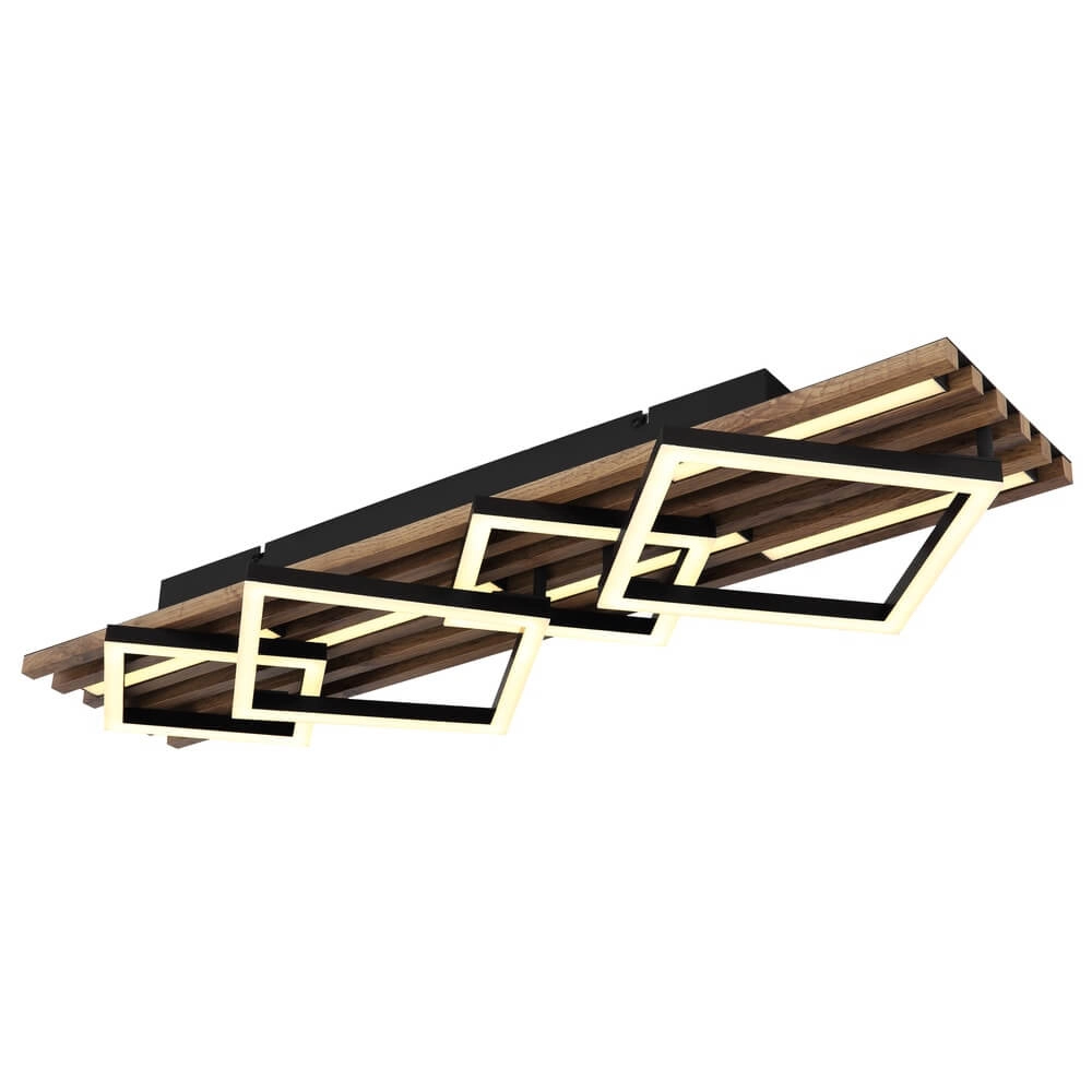 Ceiling lamp Obrien black with wood 4-lights