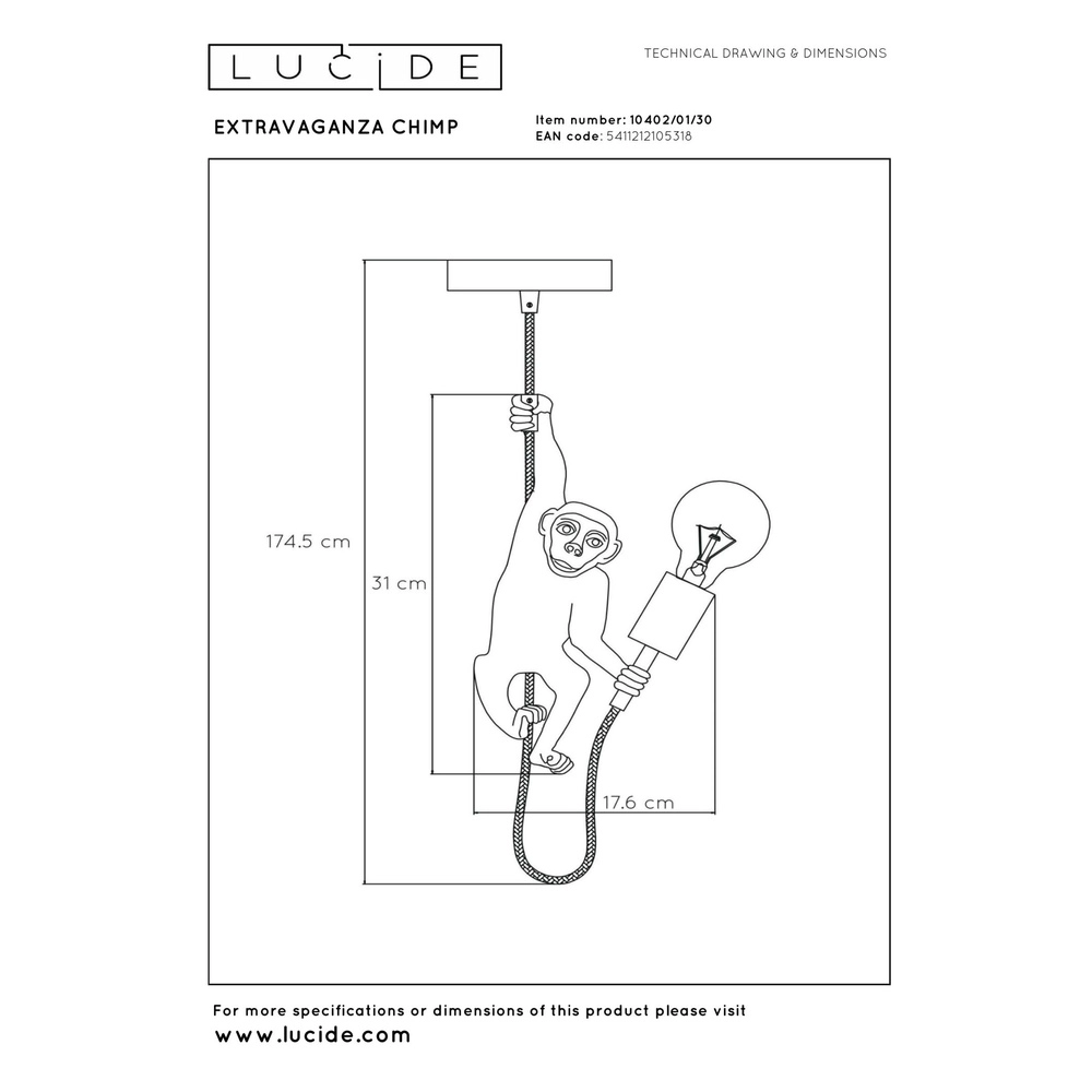 Pendant lamp Extravaganza Chimp monkey black with gold Lucide 5411212105318