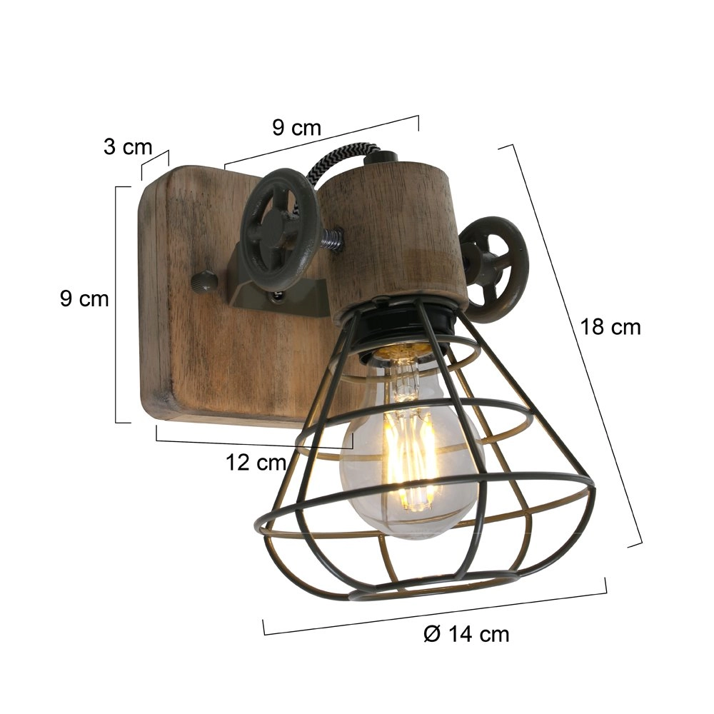 Wall lamp Geurnesey dark green with wood Steinhauer 8712746123012