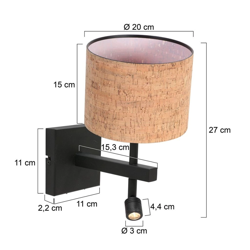 Black bedside lamp Stang with cork cap Ø20cm Steinhauer 8712746180534