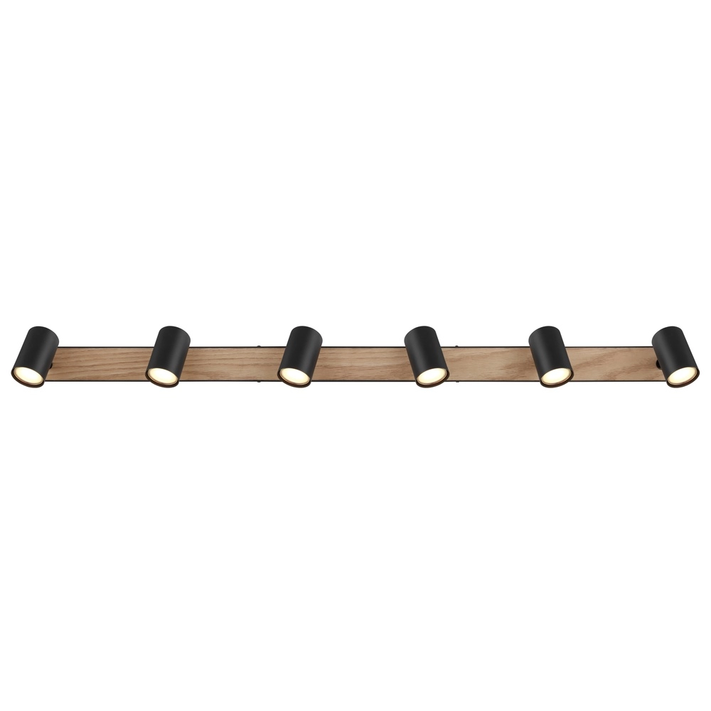 Ceiling lamp 6-lights Robby black with wood Globo 9007371432141
