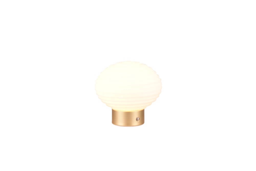 Rechargeable table lamp Earl gold with white glass