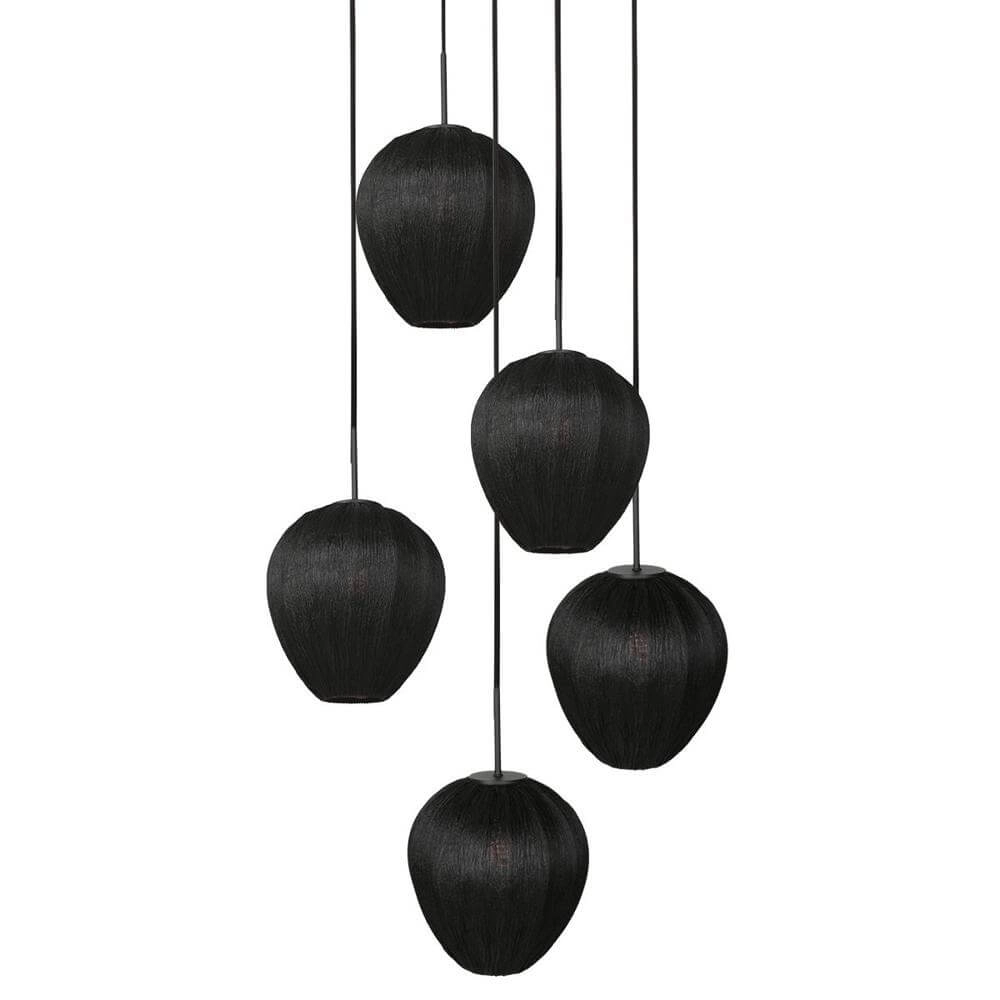 5-light pendant lamp HaloSwap round black and black caps Steinhauer 8712746179637