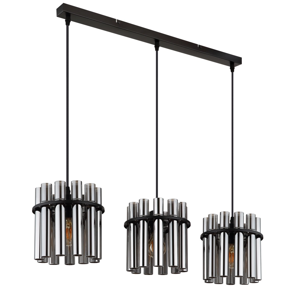 3-light pendant lamp Gorley II black with glass rods Globo 9007371589111