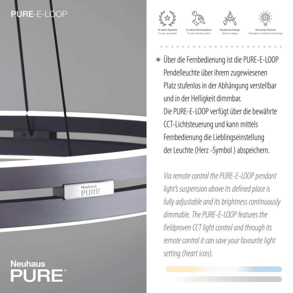 Sleek hanging lamp Pure E-Loop gray Ø 70cm Paul Neuhaus 4012248372289