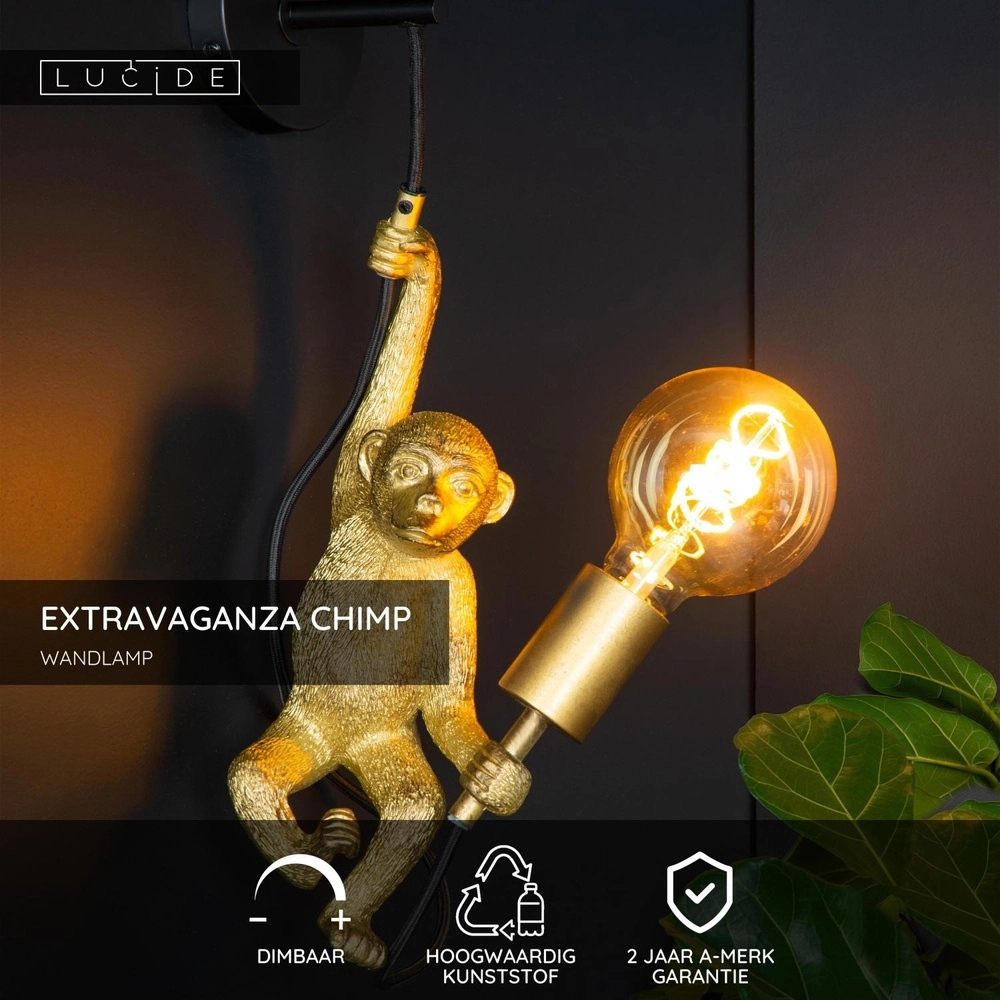 Wall lamp Extravaganza Chimp monkey black with gold Lucide 5411212105608