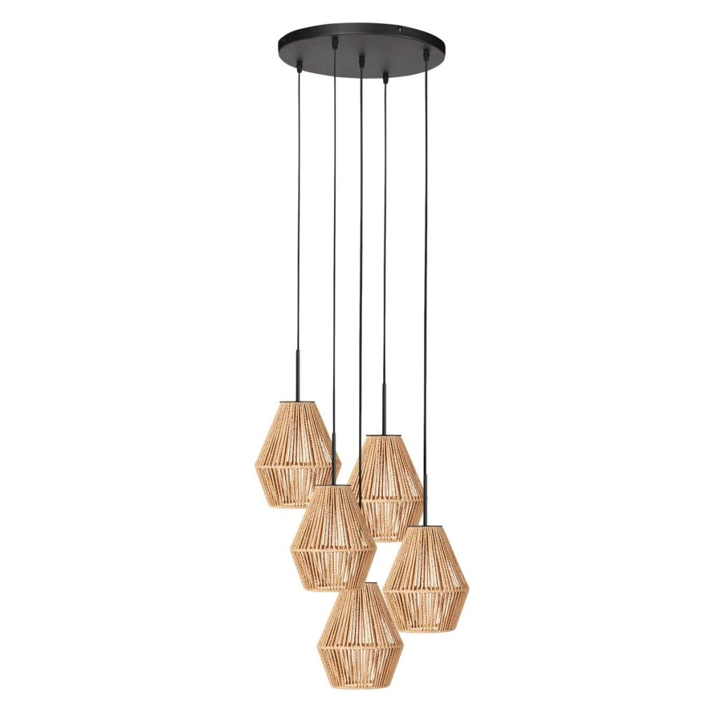 Pendant lamp 5-lights Ropex with rattan hoods Steinhauer 8712746183207
