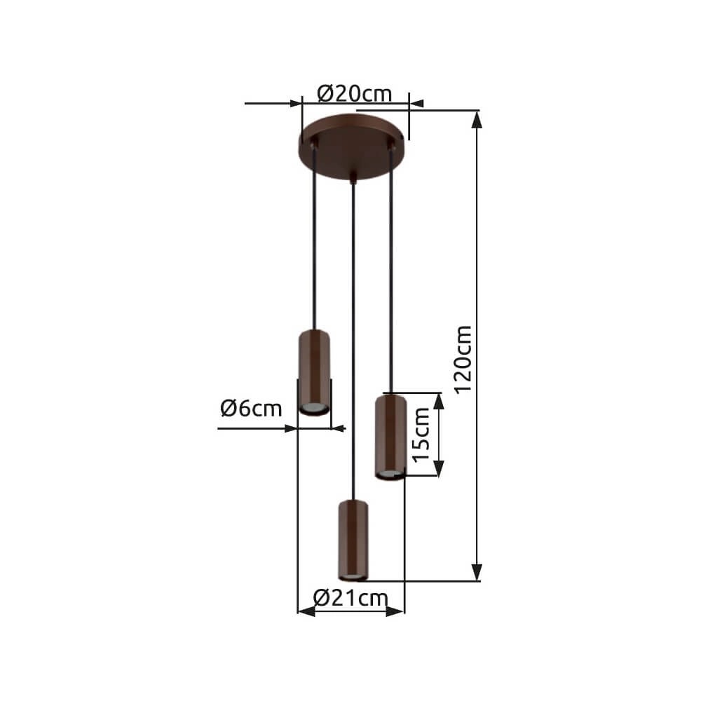 Bronze pendant lamp James 3-light round Globo 9007371453887